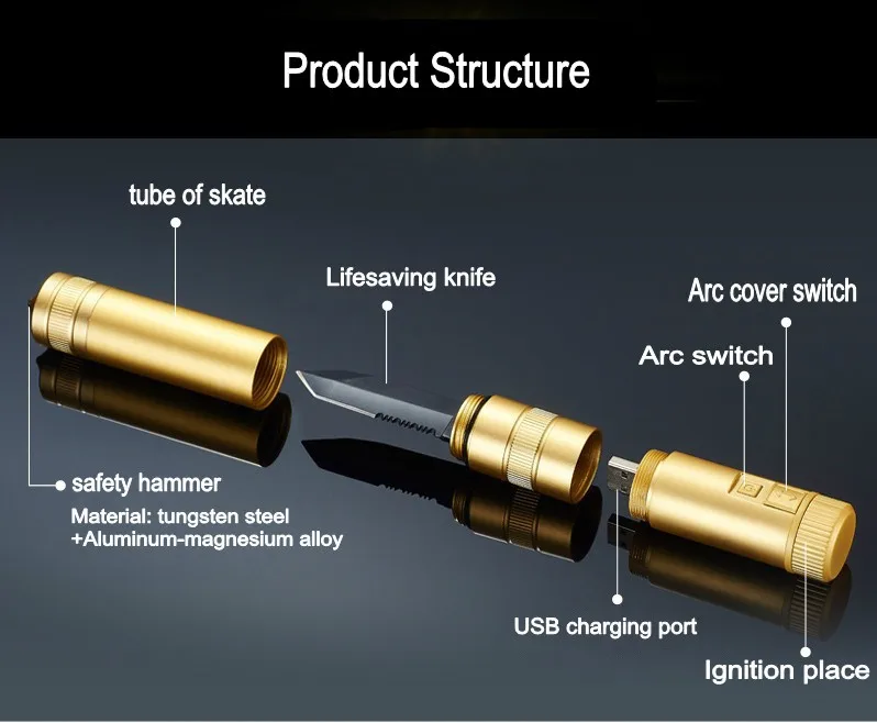 Многофункциональный нож молоток безопасности USB зарядка электронные зажигалки двойной дуги импульсный электронный прикуриватель Открытый ветрозащитный
