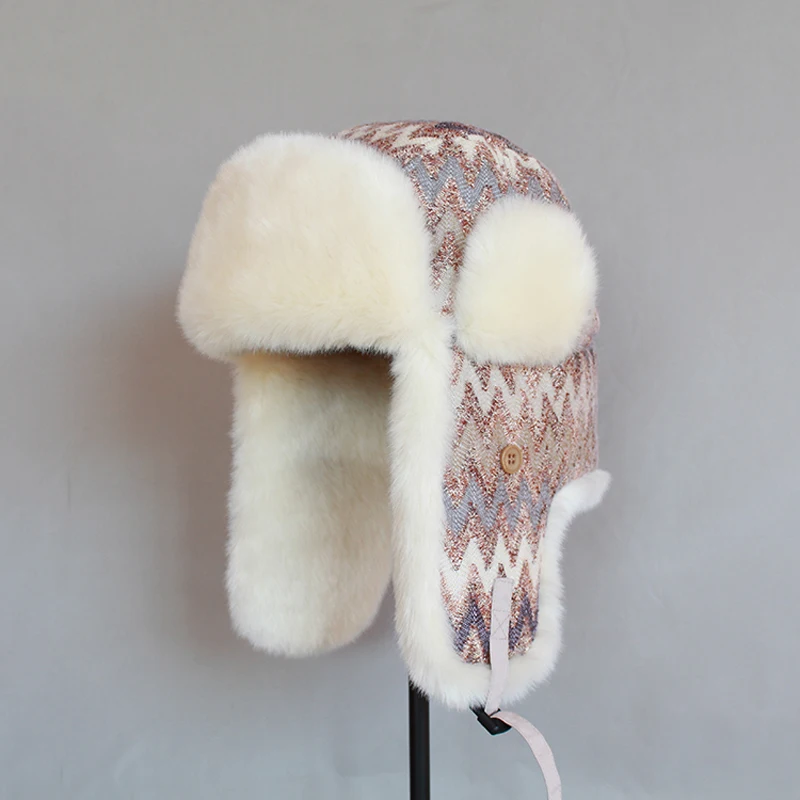 

Winter Bomber Hat for Women Faux Fur Russian Hat Ushanka Earflaps Vintage Female Pilot Aviator Trapper Cap with Ear Flap