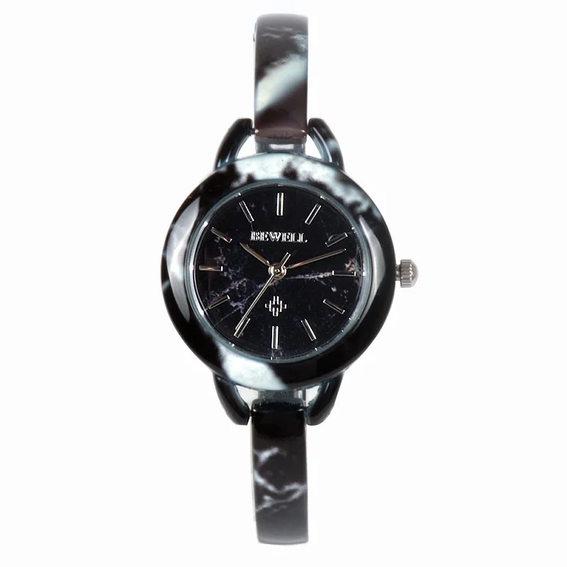 BEWELL Топ бренд Germs каменные часы для женщин Круглый Циферблат уникальный роскошный дизайн часы для девочек кварцевые часы в подарочной коробке 079A - Цвет: Black