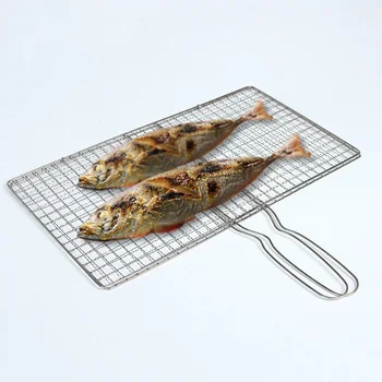 

Roast Fish Wire Camp Mesh Plating Non-stick BBQ Tool Vegetable Shelf Roast Net Handle Mesh Chicken Meat BBQ Tool Stainless Steel