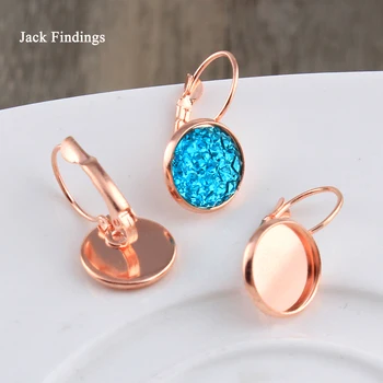 

12mm 10pcs Rose Gold Plated Copper Earring Base Earring Settings Base Cabochon Cameo Setting Brass High Quality