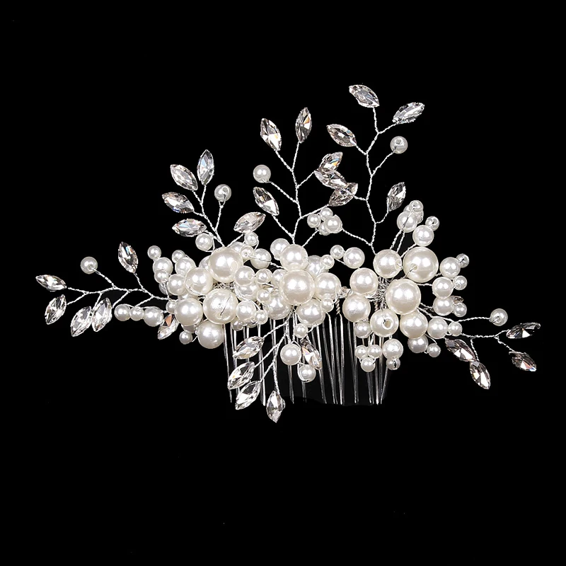 

Luxury Romantic Pearl Hair Comb Clip Hairpin Crystal Women Wedding Head Dress Bridal Hairpiece For Bride Hair Jewelry