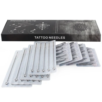 

NEW-20Pcs Stainless Steel Tattoo Needles Set With 20Pcs Disposable Tattoo Tips Tubes Set Sterile Nozzle Semi-Permanent Gray