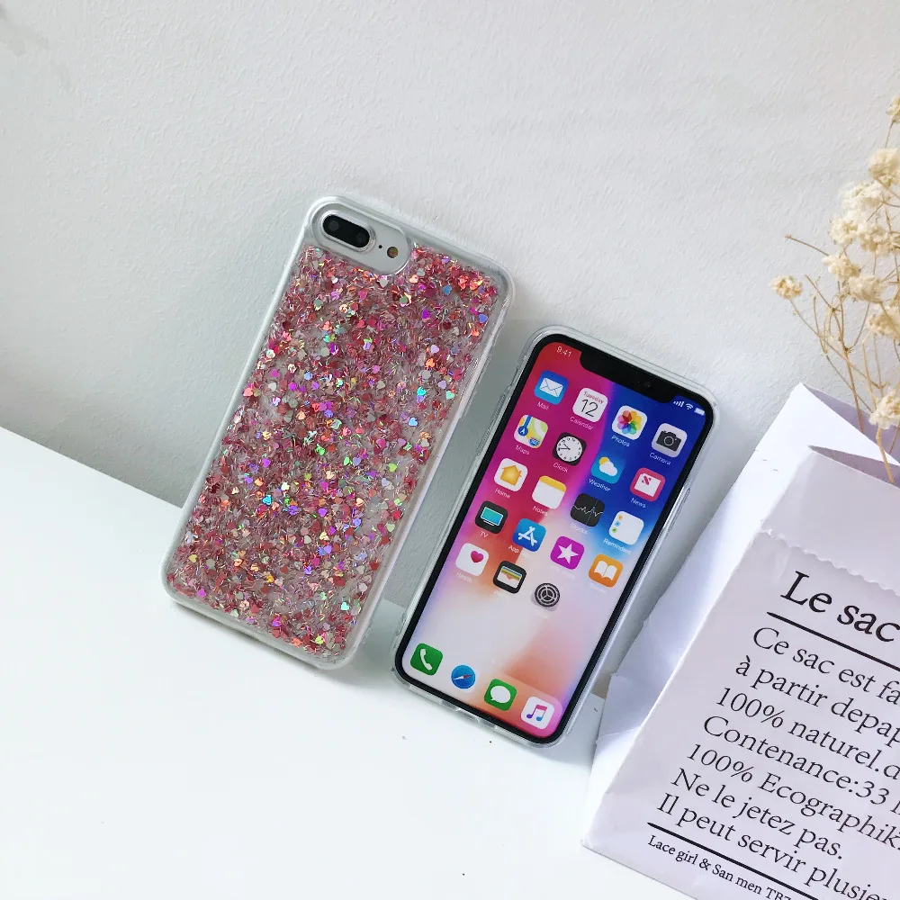 KUKE Heart-shaped vertical bar glitter phone case For iPhone X 8 7 6S 6 Plus Cute Case Fashion Capa Soft TPU Back Cover Cases |