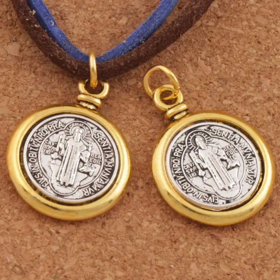 

6PCS 2-Tone Saint St Benedict Medal Cross Spacer Charm Beads 24.7x18.9mm Pendants Handmade Jewelry DIY T1693