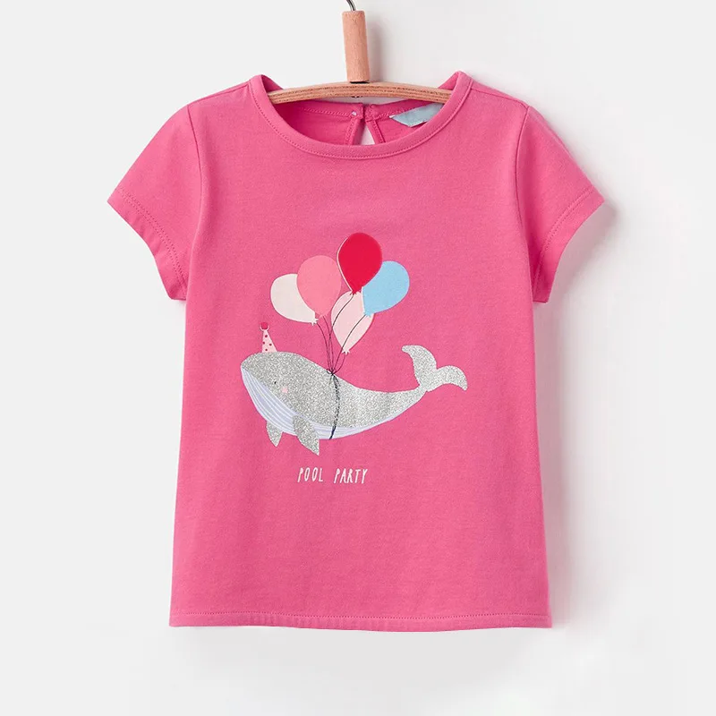 

Kids Girls Pink T-Shirts for Summer Children Short Sleeve tshirts Little Baby Clothings 1-6Years Whales and Balloons Pattern