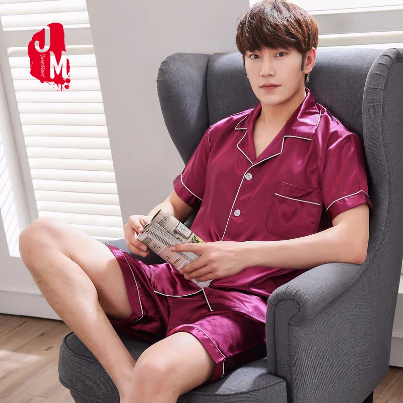 

2018 Hot Plus Size Red Silk Men Pajamas Sets Solid Satin Sleepwear Men Summer Suit Pyjama Men Short Pyjamas Male M L XL XXL XXXL