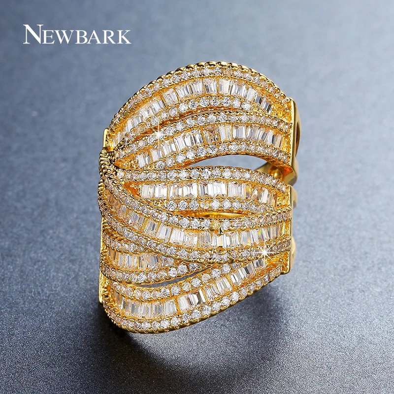 

NEWBARK Newest Design Ring Bohemia Gold-color Big Rings For Women Centrosymmetric Channel Setting Jewelry 5 Multi-layer CZ Gift