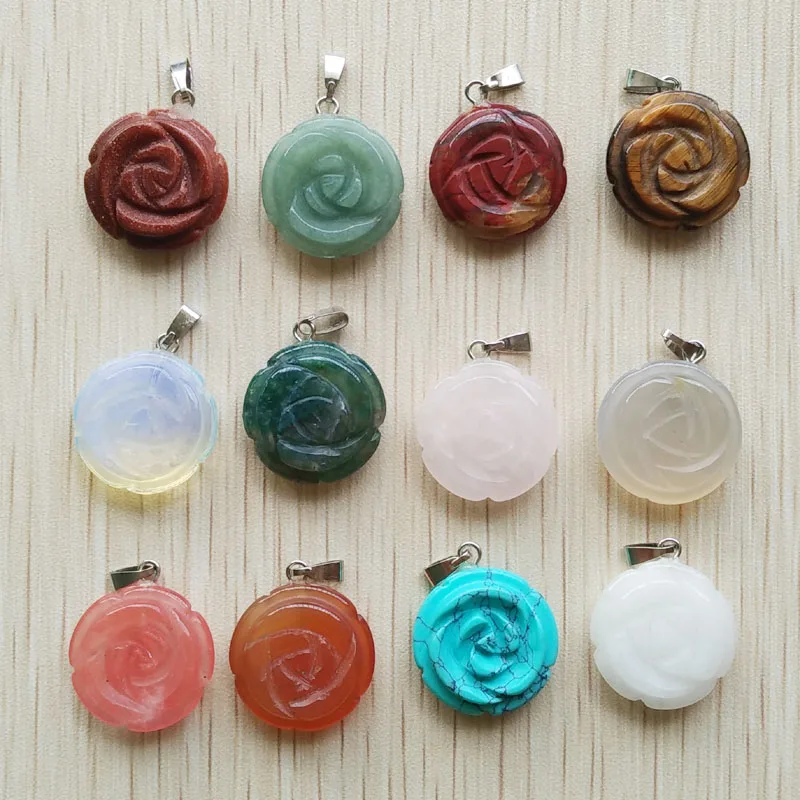

Wholesale 2018 new fashion hot-selling assorted natural stone Rose flower charms pendants 12pcs/lot free shipping