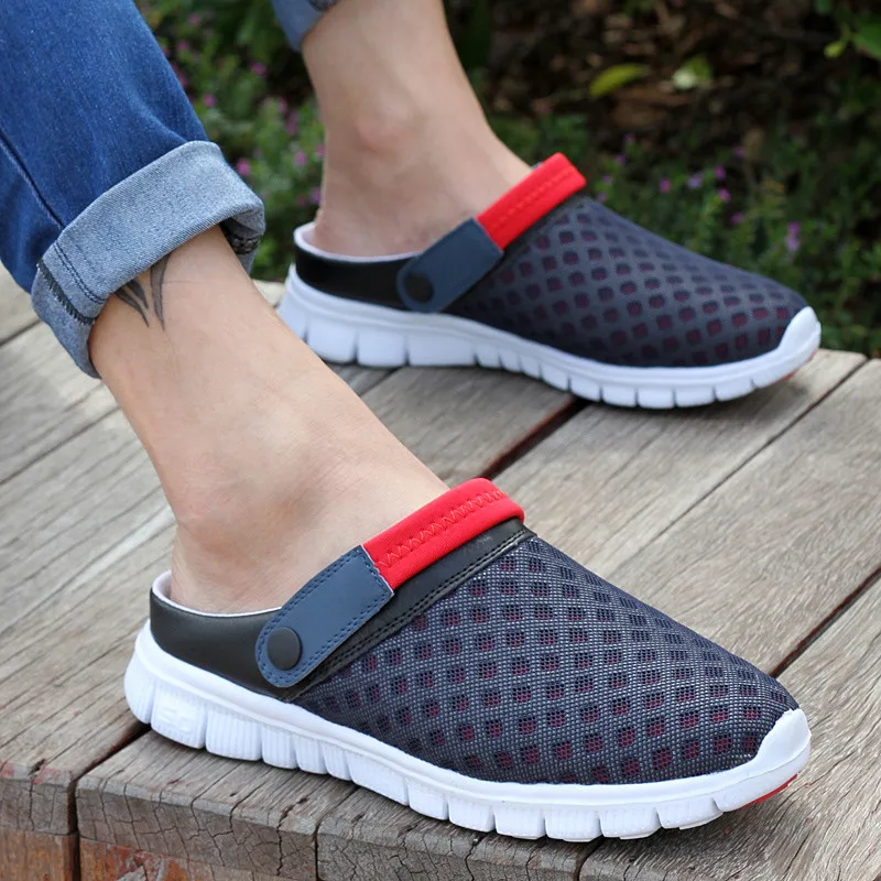 

2019 Men Women Summer Sandal Mesh Breathable Padded Beach Flip Flops Shoes Solid Flat Bath Slippers