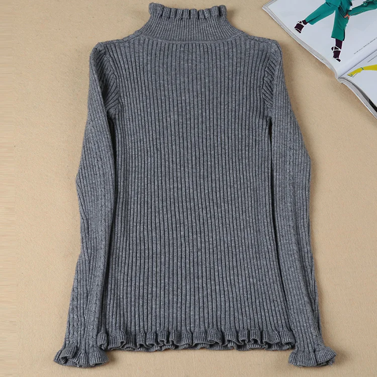 2019 new Fashion half Korean women knitted cashmere sweater slim petal collar shirt Elastic Bottoming Turtleneck Twist Pullover 2019 new Fashion half Korean women knitted cashmere sweater slim petal collar shirt Elastic Bottoming Turtleneck Twist Pullover