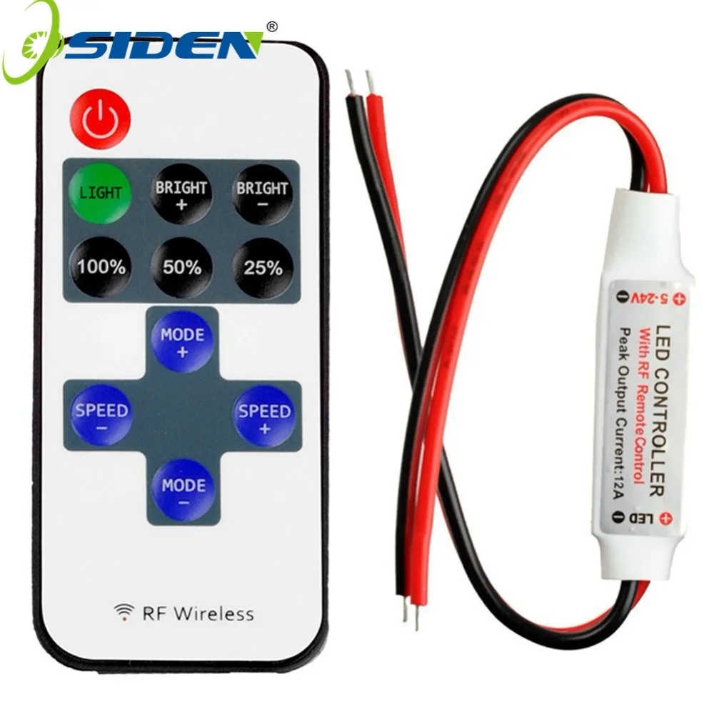 

RF Single color Remote Controller Dimmer Wireless 6A LED Controller DC12-24V 11keys for SMD 5050/3528/5630 strip light