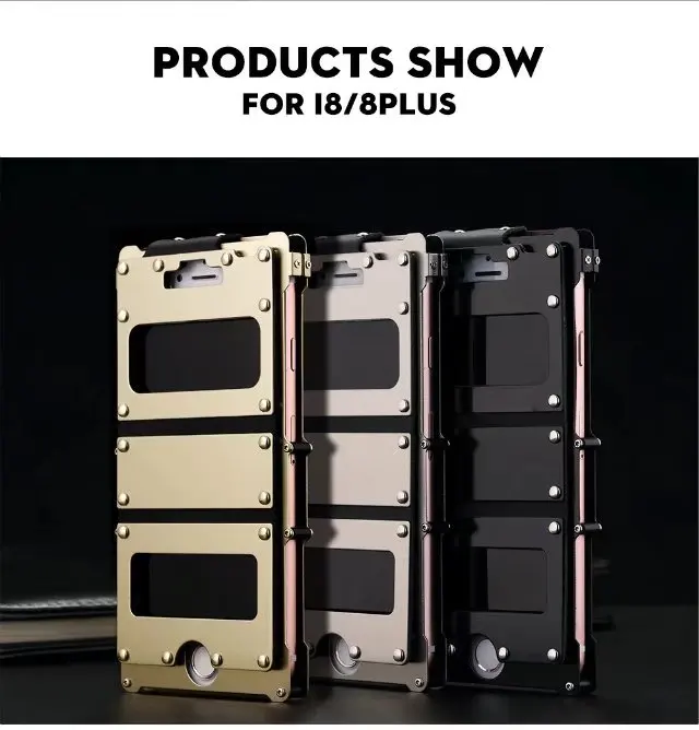 Case de Couro Proteção à Prova de Choque Case do Telefone Capa para Iphone Rebite Irman Inoxidável Graus Flip 8 & 7 Plus Aço 360 8 Rebite irman caso de couro aço inoxidável