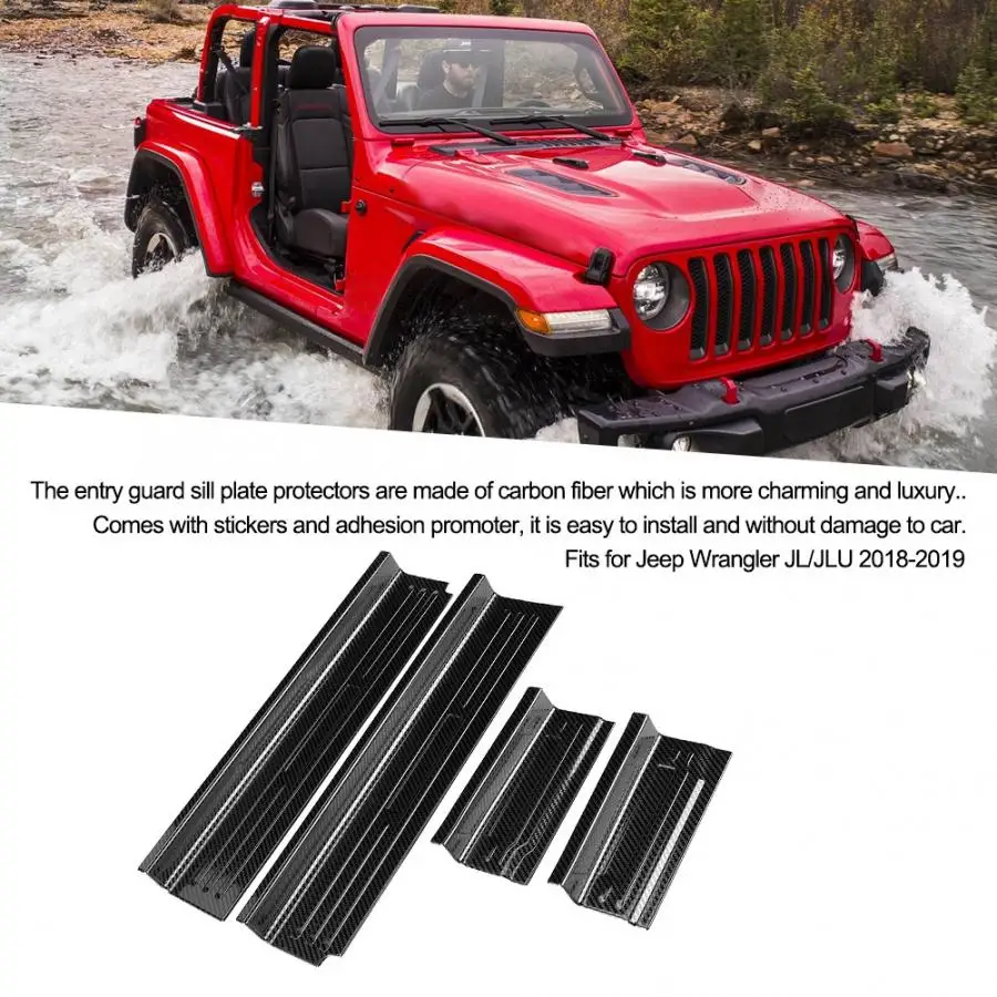 Car Door Sill Plate Protectors Carbon Fiber Door Sill Scuff Plate Pedal Protector Outside fits for Jeep Wrangler JL/JLU 18-19 Car Door Sill Plate Protectors Carbon Fiber Door Sill Scuff Plate Pedal Protector Outside fits for Jeep Wrangler JL/JLU 18-19