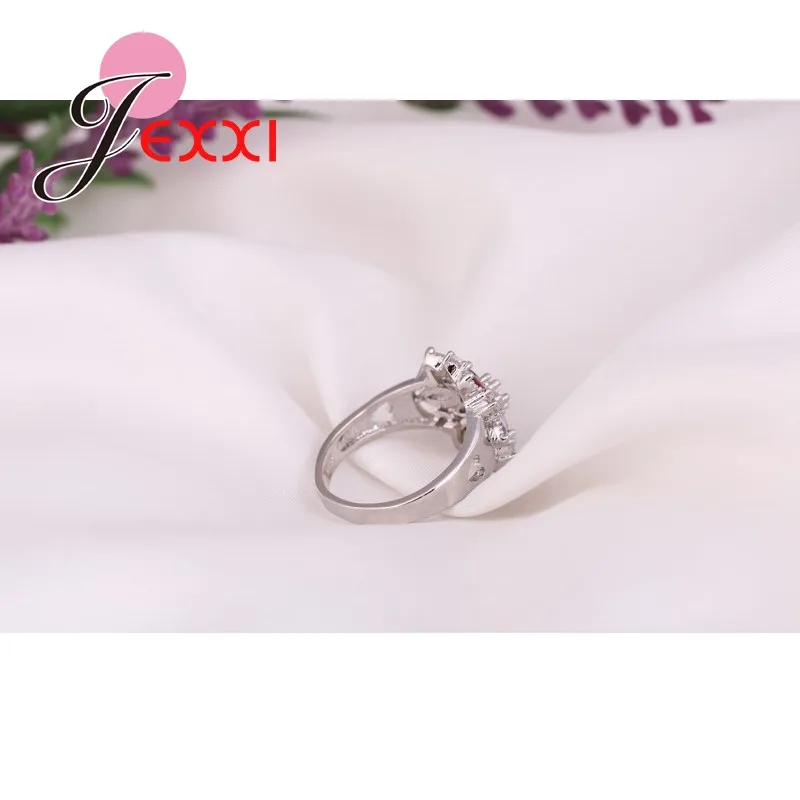 JEXXI Fashion Colorful CZ Crystal 925 Sterling Silver Jewelry Party Finger Ring for Women Wedding Engagement Rings Bijoux