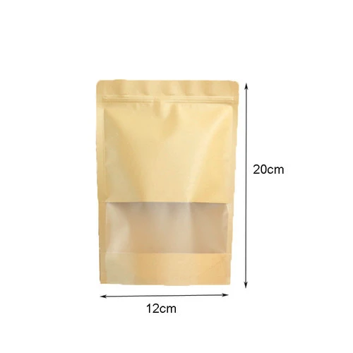 5 шт стоьте вверх Крафт бумажный мешок с прозрачным окном на молнии замок Крафт бумажный мешок на молнии загерметизируемый мешок еда конфеты хранения - Цвет: 12x20cm