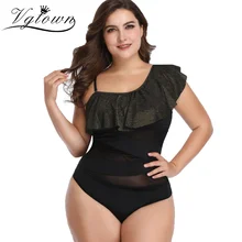 VGTOWN новая однотонная черная сетка комбинезон Купальники женские комплекты бикини цельные купальники для плавания плюс размер 5XL