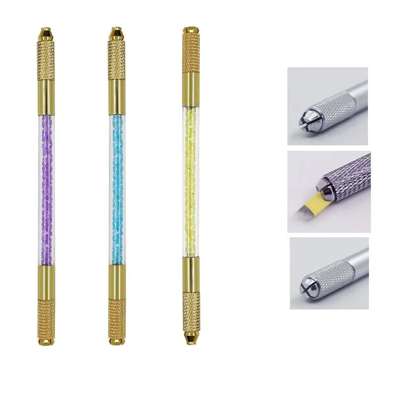 

Manual Double Crystal Acrylic Tattoo Pen Microblading Permanent makeup Eyebrow Tools 2 usage For Flat or Round Needles