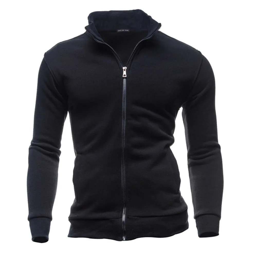 

2018 New Solid color Men's Hoodies Leisure Sports Cardigan Zipper Long Sleeve Sweatshirt Male Slim Plus Size Hoodie streetwear