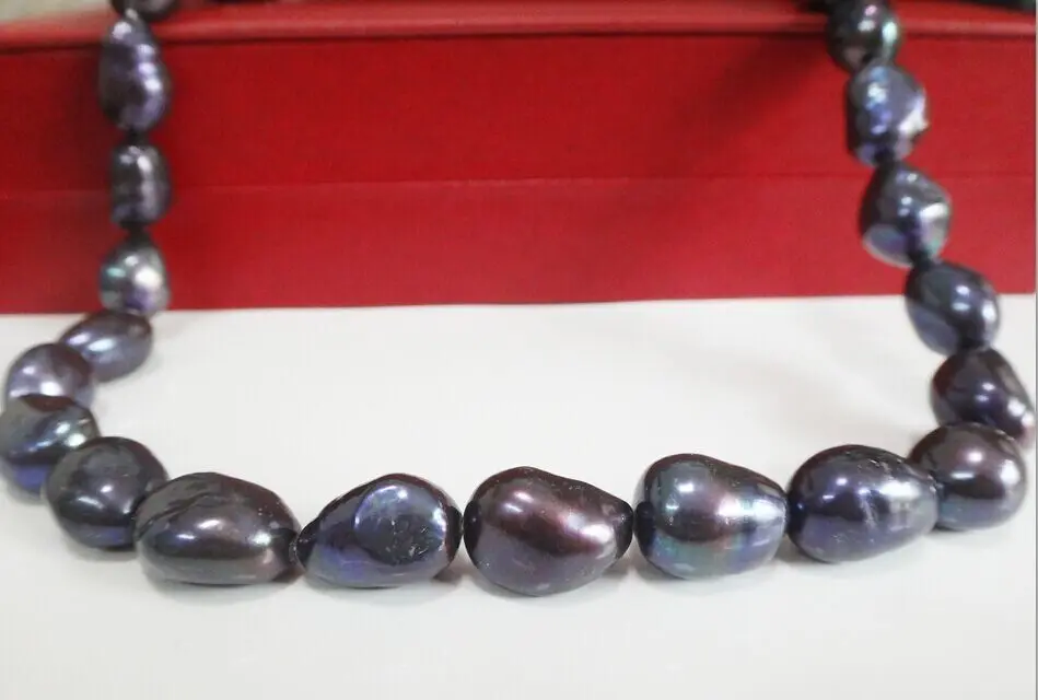 

Free Shipping HUGE18"11-15mm Naturalsouth sea genuine black potato pearl necklace AAA (09.08)