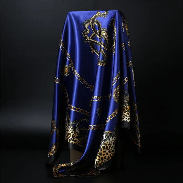 Шелковый шарф для женщин с леопардовым принтом платок 90 см квадратный платок роскошный бренд атласные шарфы Бандана для головы хиджаб шарфы для женщин - Цвет: Светло-желтый