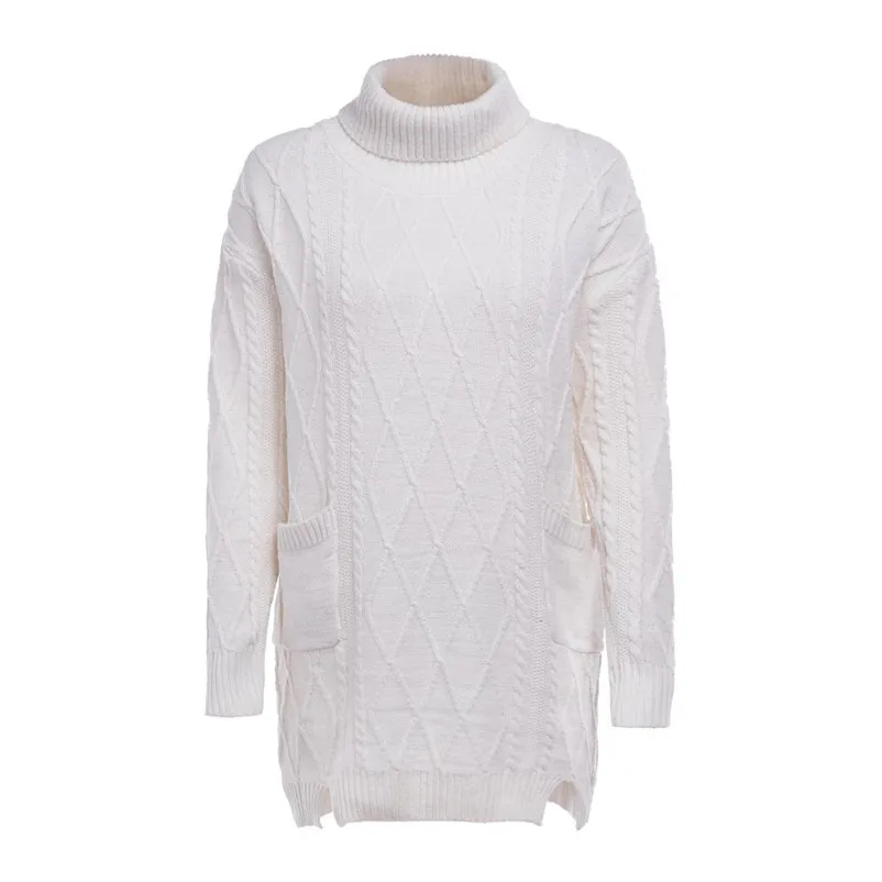 Women Winter Sweater Dress Fashion Knit Turtleneck Warm Long Sleeve Pocket Sexy Mini Dress ladies casual clothes Dress N21#N (4)