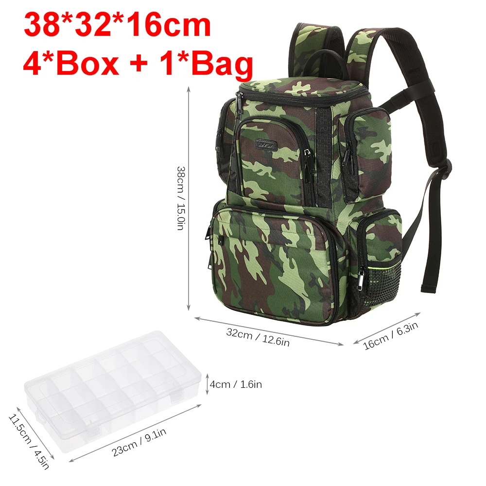 Lixada Fishing Backpack Waterproof Fishing Lures Reel Bag Adjustable Straps Fish  Tackle Storage Bag +Fishing Tackle Boxes