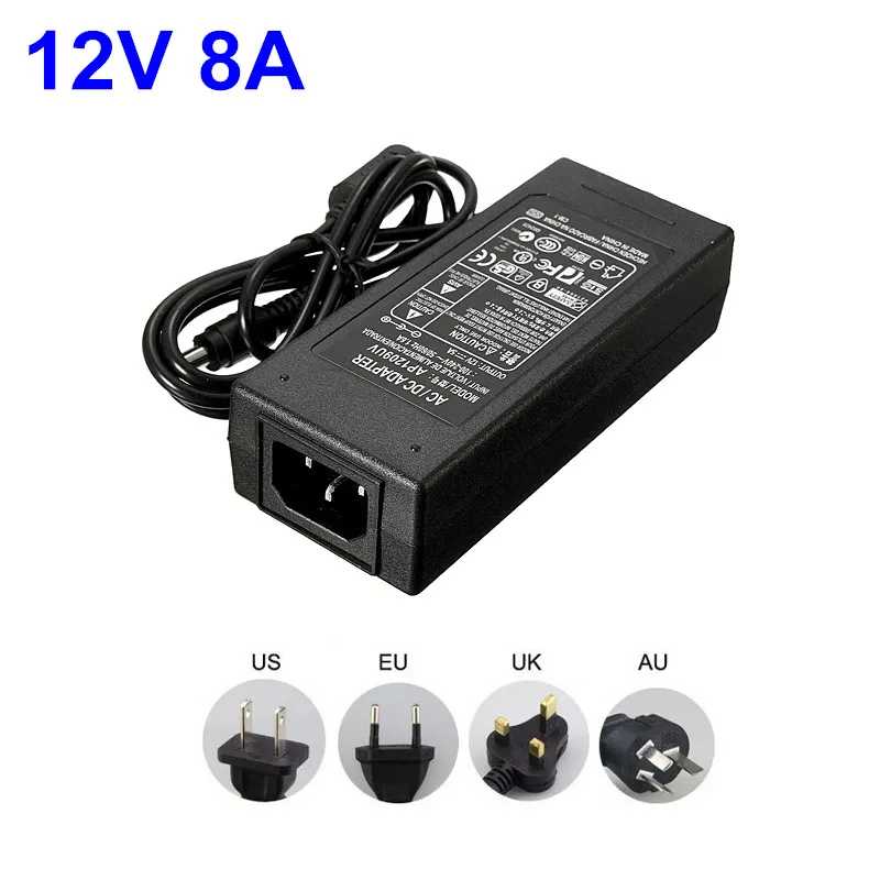 cheap led power adapter power supply transformer driver for led strip light 5050 3528 5630 input 110V 220V output 12V 8A 96W with plug