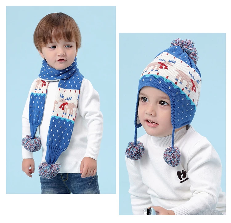 Детская зимняя шапка, толстая шапка с рисунком оленя+ шарф, комплект, теплая шапка для девочек, Детский Рождественский подарок, реквизит для фотосессии BMZ88