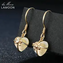 LAMOON Romantic Heart 100% Natural Citrine 925 Sterling Silver Jewelry 14K Yellow Gold Plated Drop Earrings S925 LMEI013