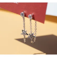 Серьги из стерлингового серебра 925 пробы, модные серьги-гвоздики с цирконием в форме звезды, короткие серьги в виде проволоки, милые универсальные простые серьги для девушек