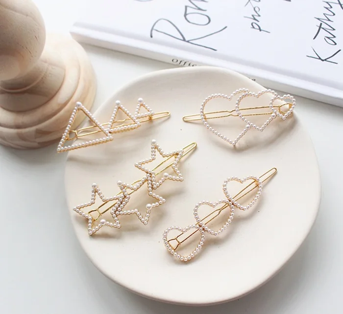 

JZJR New Woman Elegant Geometric Pearl Hairpins Korean Hair Clips Alloy Barrettes Girls Hair Accessories Hair Grips Headwear