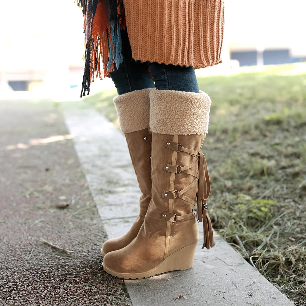 Ladies Womens Mid Calf Winter Warm Diamante Fur Lined Casual Fashion Boots Shoes