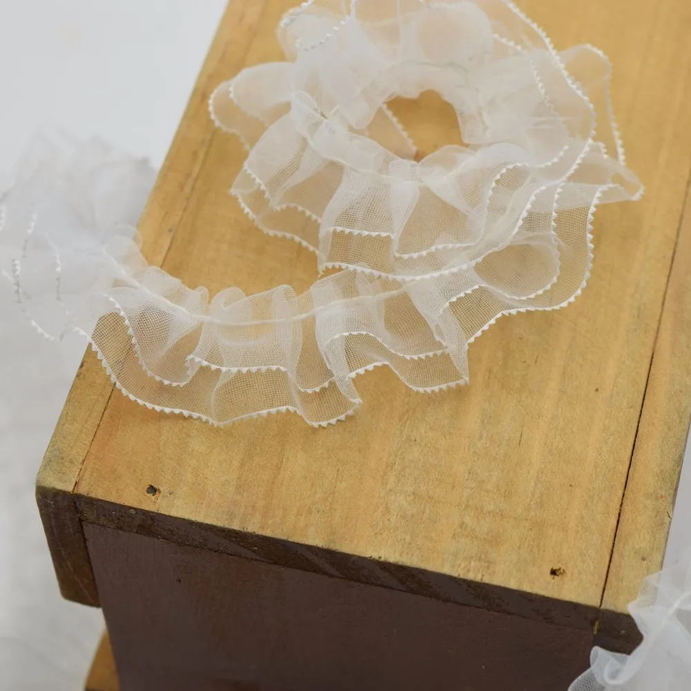 23yards 2.2cm wide white color Edge Ruffle Organza Ribbon Trims DIY