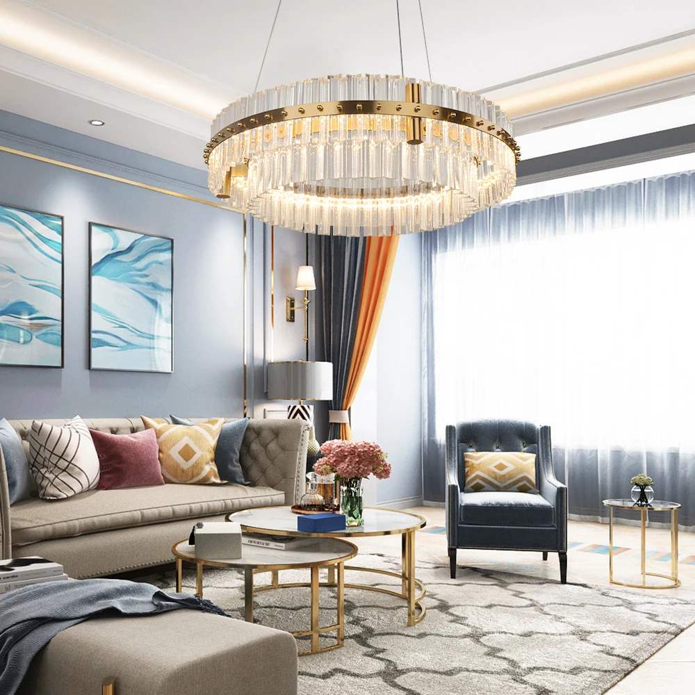 

Gold round modern crystal chandelier lighting living room luxury led lamp for dining room home light fixture indoor lights
