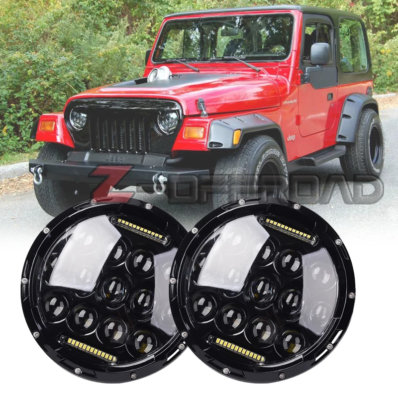 

For Jeep Wrangler JK TJ 2pcs 7 Inch 75w White DRL Hi/lo Beam LED Round Headlight Offroad Car Lamp Black/Chrome