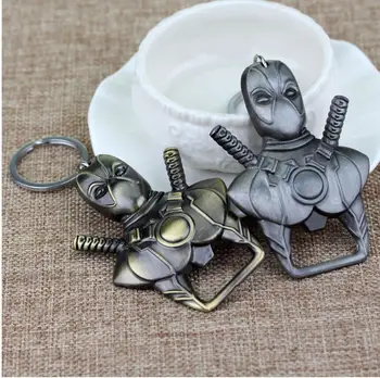 

200pcs Anime Jewelry Deadpool Keychain 2 Use Bar Beer Bottle Opener Key Chain Keyring Charms Chaveiro Ornaments Trinket Keychain