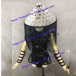 Серебристая зеркальная шляпа на Хэллоуин черное кожаное боди косплей вечевечерние НКА сценическая одежда женский костюм Ниндзя Одежда для выступлений