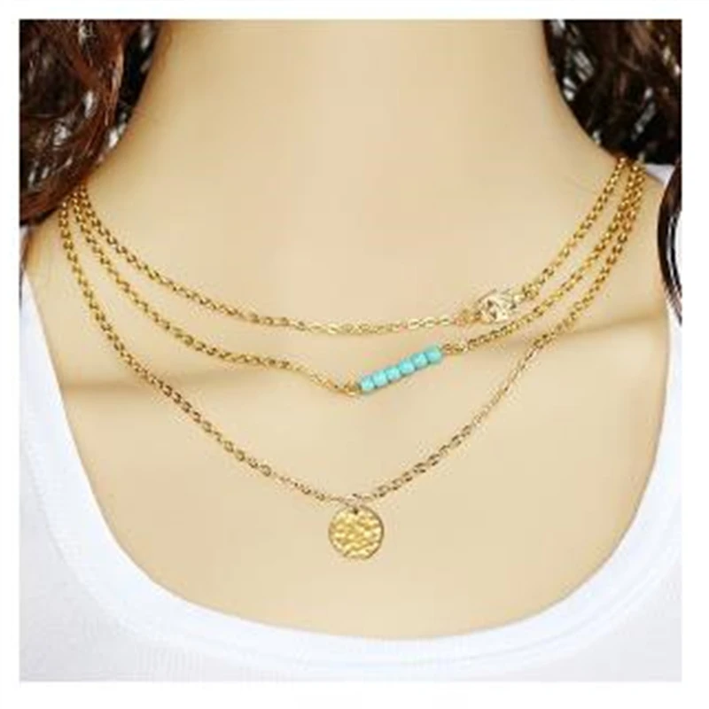 

Fashion Womens Hamsa Fatima Hand Evil Eye Bead Turquoises Pendant Necklace