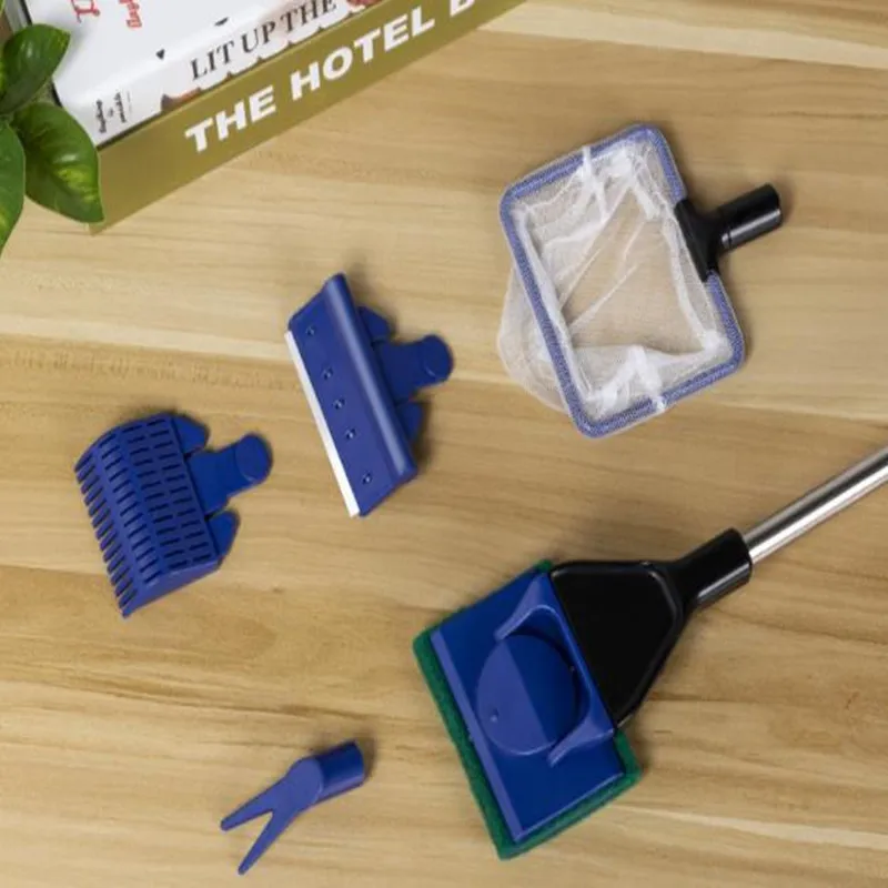 

2019 New Arrival 5 in 1 Aquarium Cleaning Tools Quality Net Fish Gravel Rake Algae Scraper Sponge Fork Brush Glass Cleaning Tool