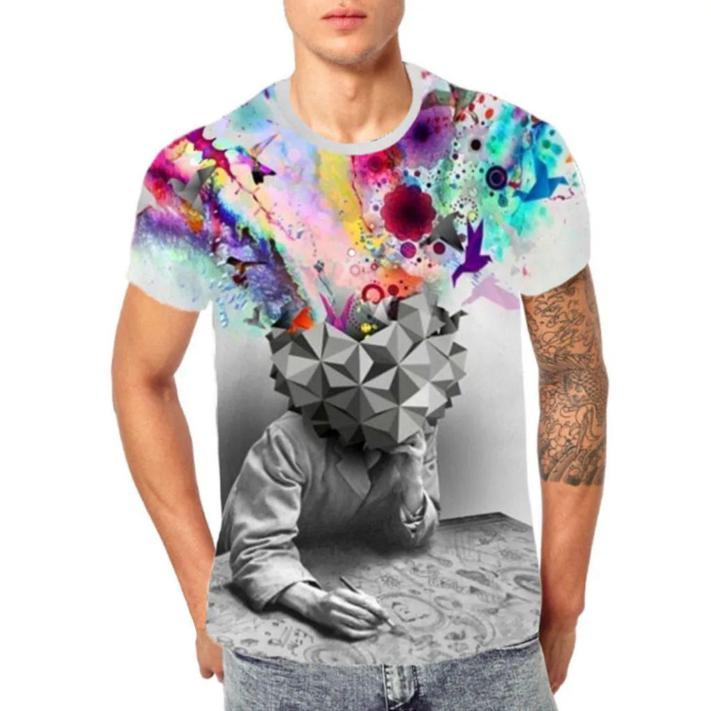 

Summer Casual Slim Short-sleeved T-shirt Men's New Fashion 3D Flood Printed t shirt men Man Top Blouse Clothing camisetas hombre