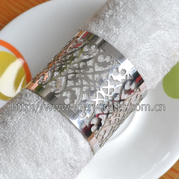 Laser Cut Metallic Silver Paper Wedding Napkin Rings Custom Napkin