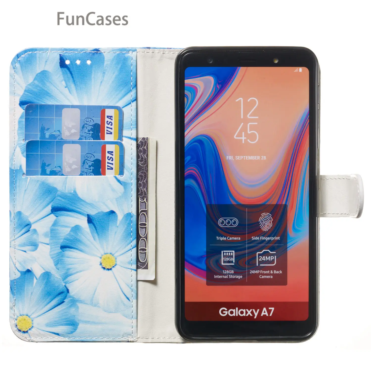 Из искусственной кожи чехол бумажник Girly для coque samsung A9 2018 черный золотой СПС Galaxy