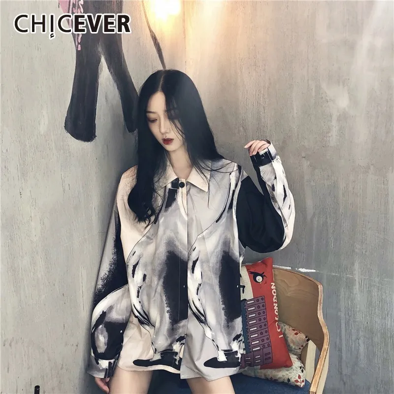 

CHICEVER Summer Streetwear Hit Color Women's Blouse Lapel Long Sleeve Button Slim Female Shirt Top Clothing 2019 Fashion New