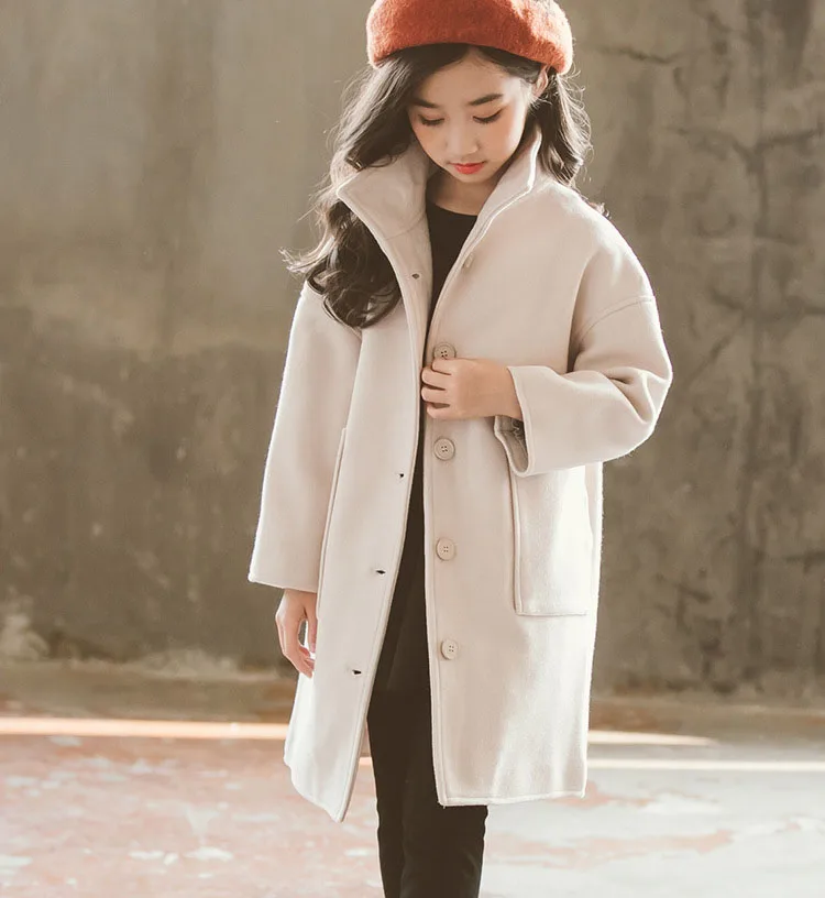 woolen long jackets for kids girls solid tench coat children outerwear tops clothing new 2018 autumn mother and daughter clothes (20)