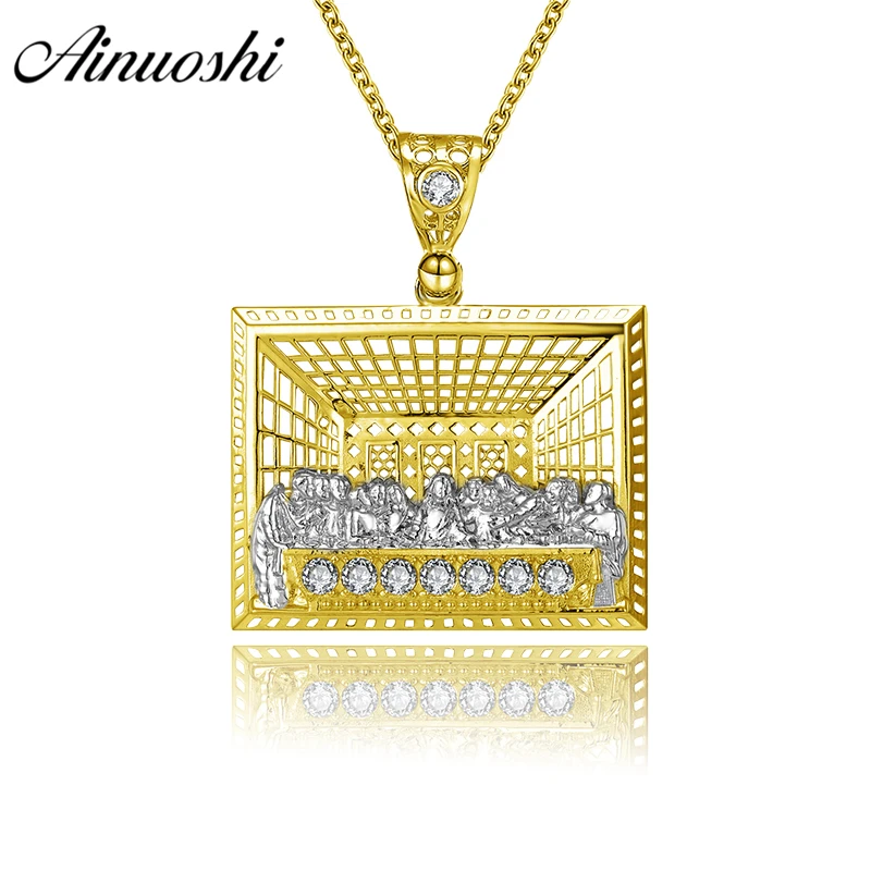 

AINUOSHI 10K Solid Yellow Gold Jesus Pendant Last Supper Christ Disciples Priests Christian Gold Jewelry 5.4g Separate Pendant