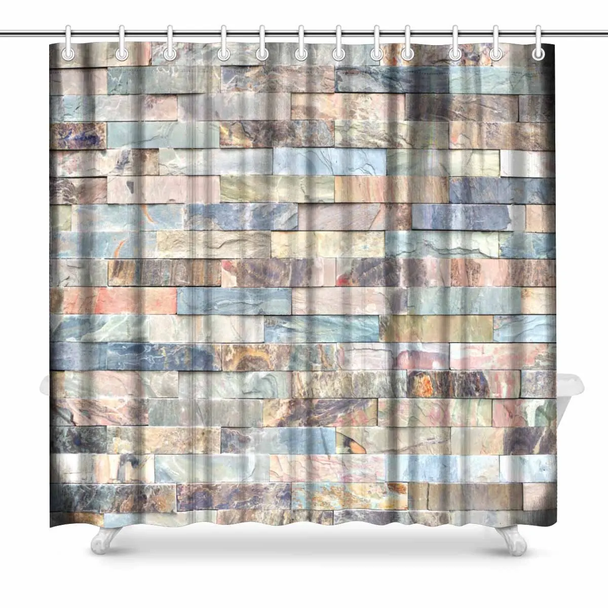 Aplysia Split Marble Wall Bathroom Decor Shower Curtain Set with Hooks