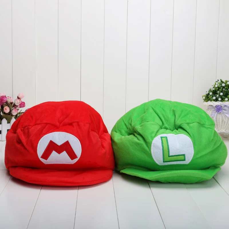 

Super mario cap Green Luigi Plush hat Thick cotton Mario costume hat