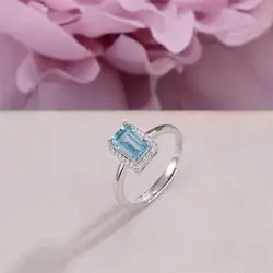 100% Натуральный топаз кольца для Для женщин Твердого 925 Silver Fine Jewelry 1ct синий прямоугольник 7*5 мм драгоценных камней Регулируемый кольцо R-TO015