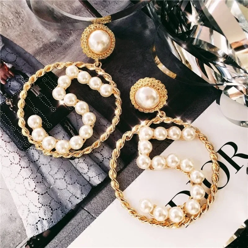 Chanel Large Pearl & Cabochon Pendant Hoop Earrings - Bellisa